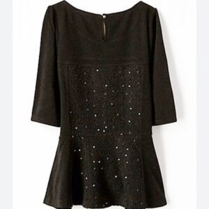 Anthropologie Deletta black boucle sequin peplum half sleeve sweater top S